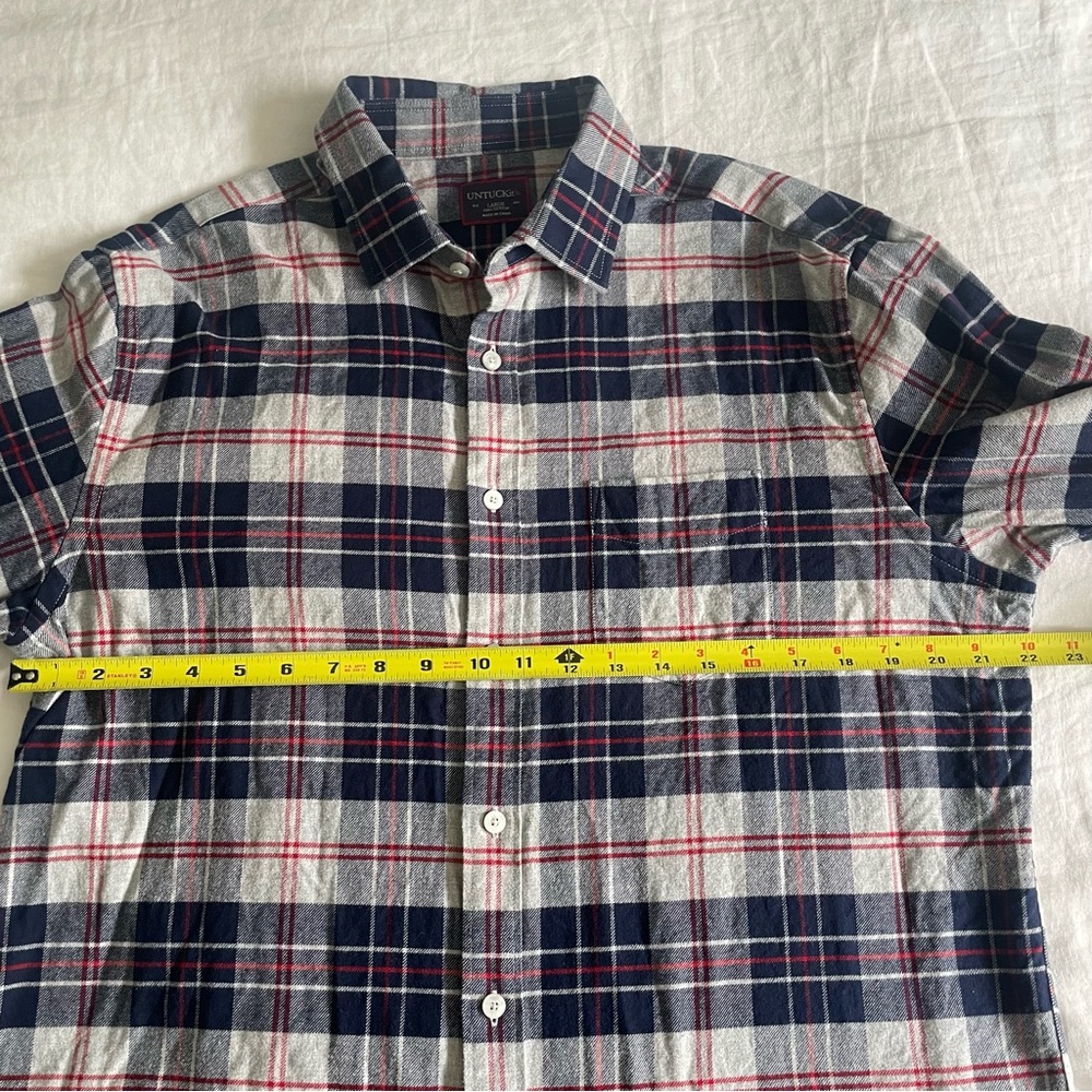 UNTUCKit "Campeneta" 100% Cotton Blue Red Gray Plaid Long Sleeve Flannel Shirt - Picture 11 of 12